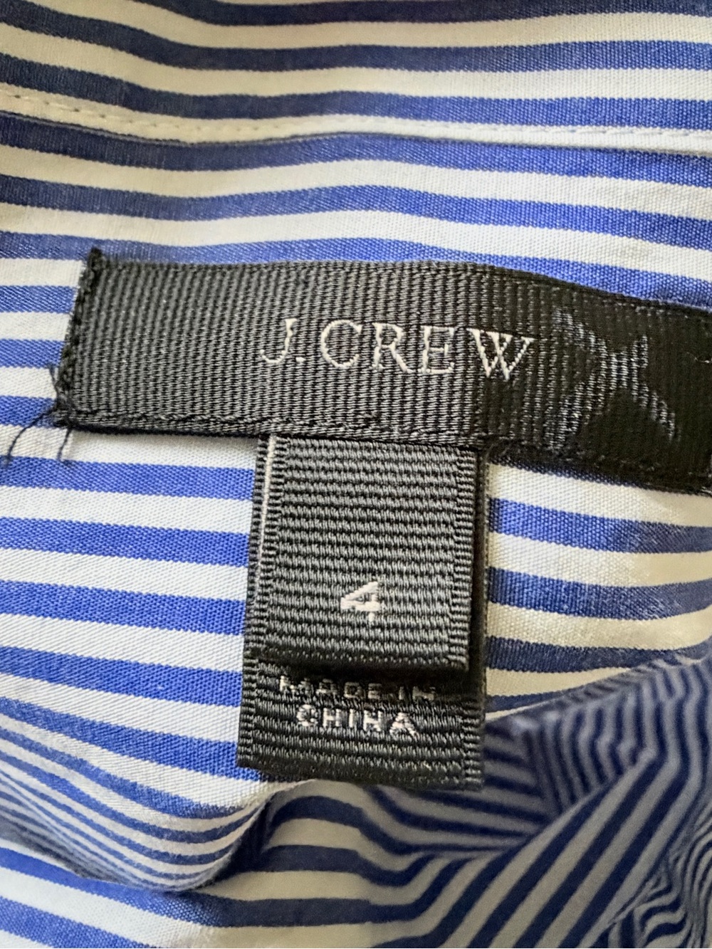 J. Crew Top Women's Blue & White Stripe Funnelneck Top in Cotton Poplin Size 4 - Picture 3 of 7